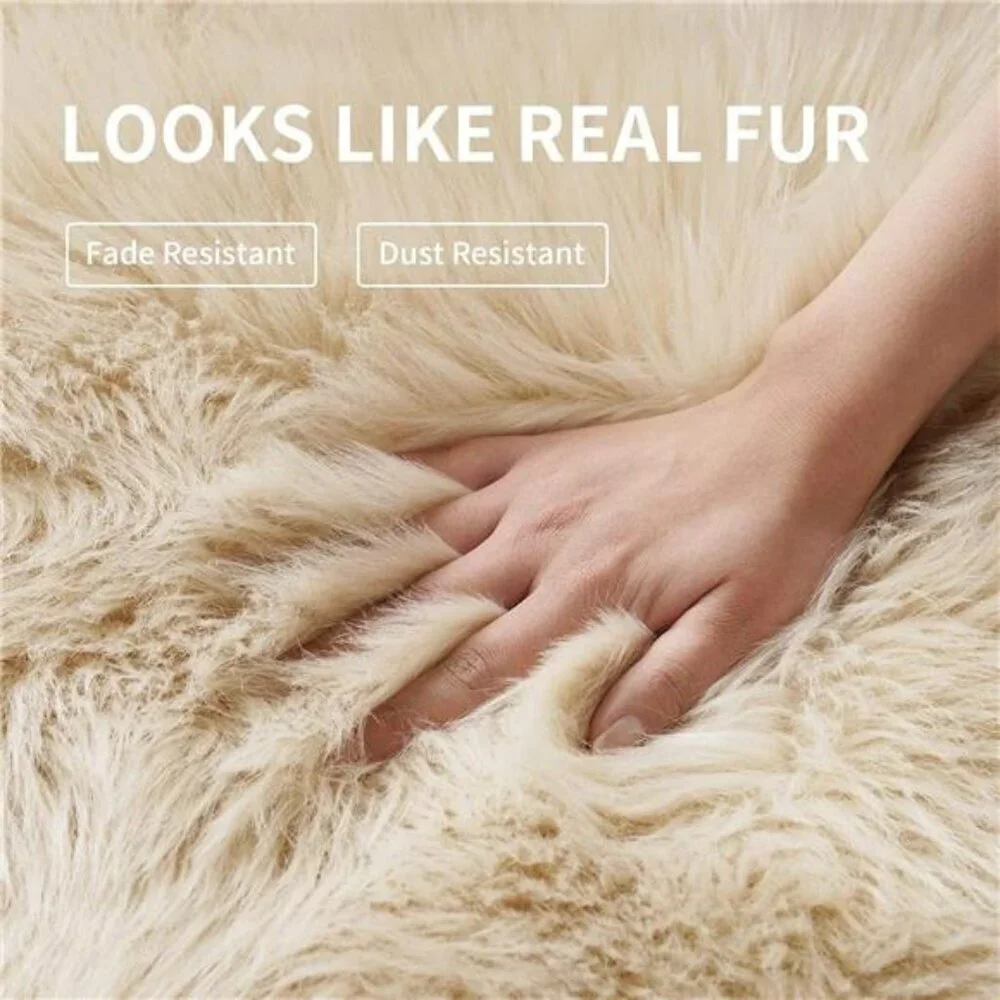 Faux Fur Runner Rug 2x6ft Beige Fluffy Shag Carpet for Bedroom Couch Nursery
